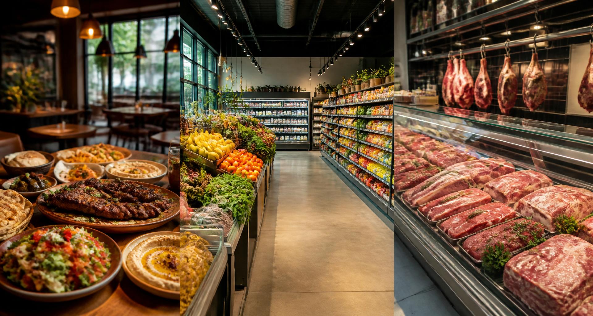 Marché oriental coloré avec épices et produits halal