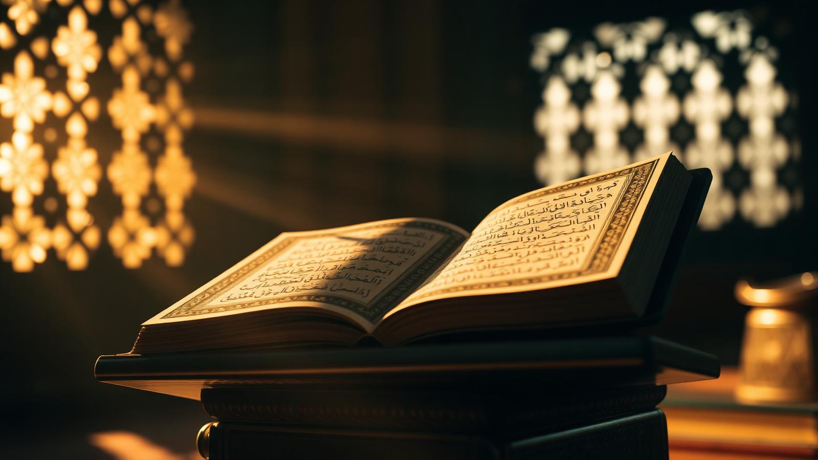 Le Saint Coran ouvert avec calligraphie arabe
